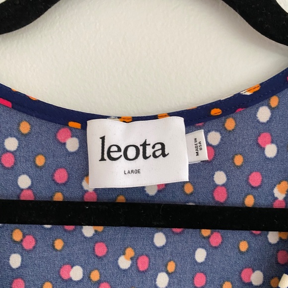 Leota Faux Wrap Dress,  Size L,  Navy Polka Dot, 3/4  sleeve - Picture 5 of 5